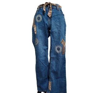 Vintage Faded Glory Girls Plus Jeans Flare Leg Camo Patch y2K Denim Blue Sz 16.5